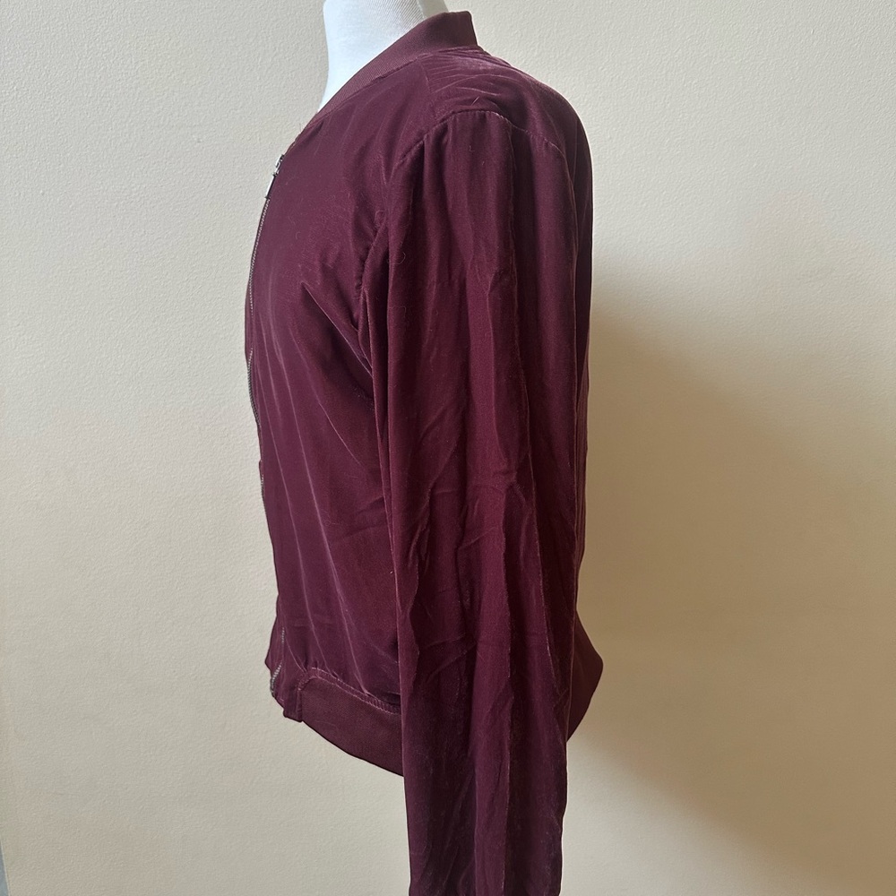 Burgundy Zip-Up Bomber Jacket - Picture 4 of 5